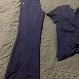 Figs SCRUBSET Navy Blue Women's TOP & BOTTOMS Straight Leg Pants 2 PCS